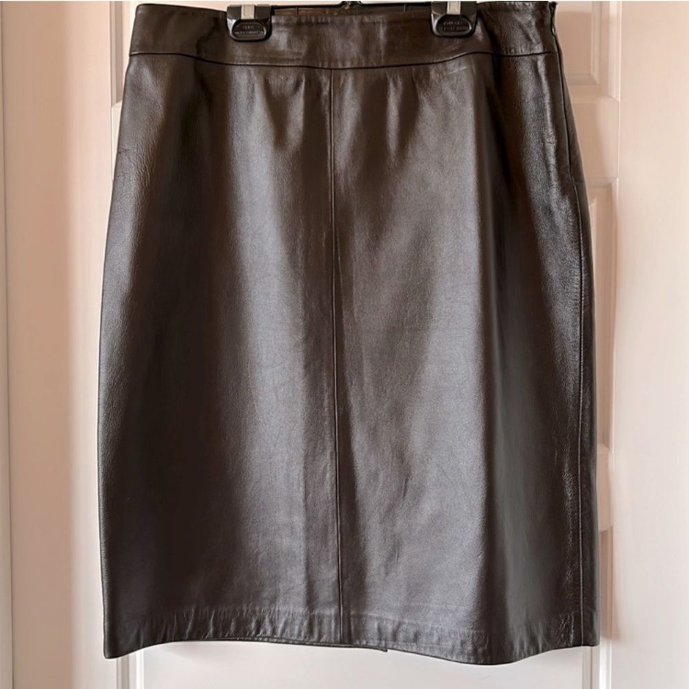 Kasper Brown Leather Knee-Length Pencil Skirt - Picture 2 of 8